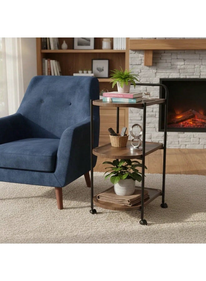 POWER Three-tier coffee table with wheels, metal frame, movable wooden side table, modern side table, suitable for living rooms, bedrooms, small spaces, and other home décor. - Image 2